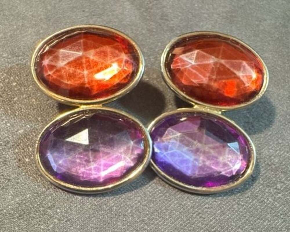 Vintage Clip-On earrings With Faceted Red And Purple Oval Stones